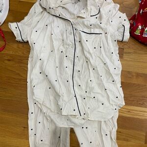 LOFT Cream Sleepwear with Black Heart Design